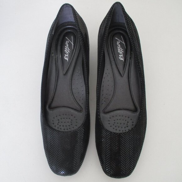 Trotters "Lauren" Womens Black Textile Herringbone 1.25" Wedge Loafer - Size 8M - Picture 4 of 10